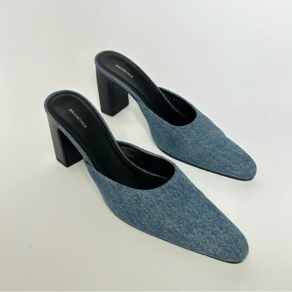 Balenciaga Blue Denim Mules Almond Toe size 37.5 - Picture 2 of 9